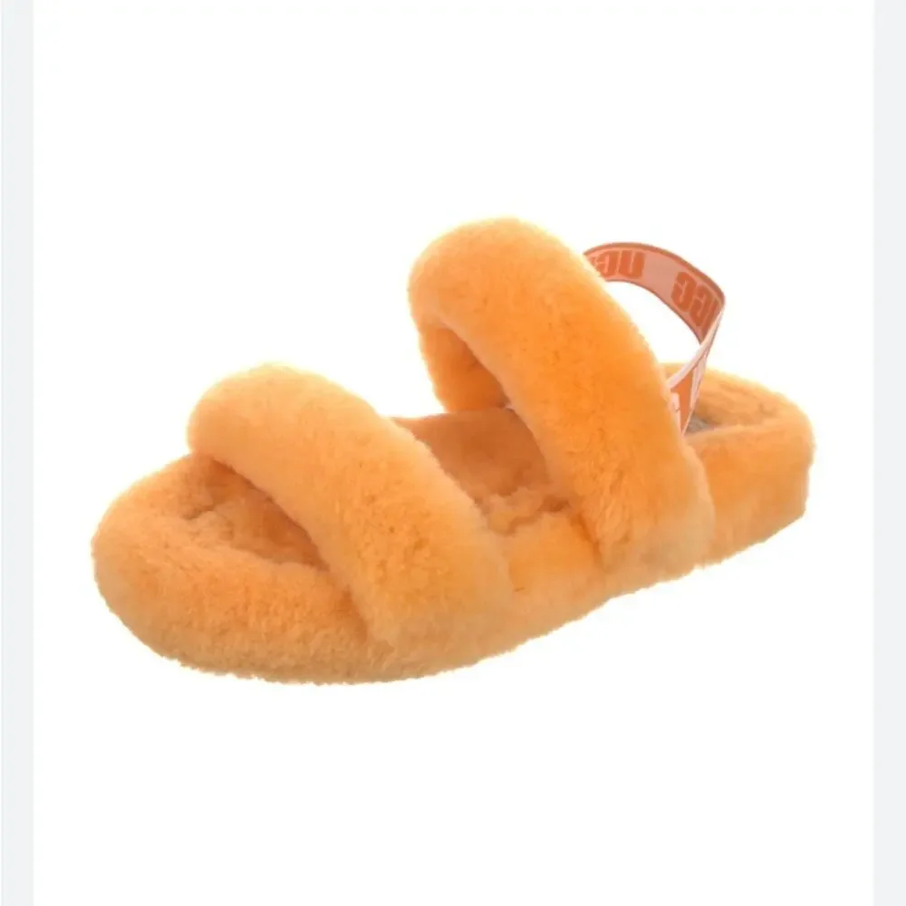 Ugg Oh Yeah Orange Double Strap Fuzzy Slippers Size 13 Youth